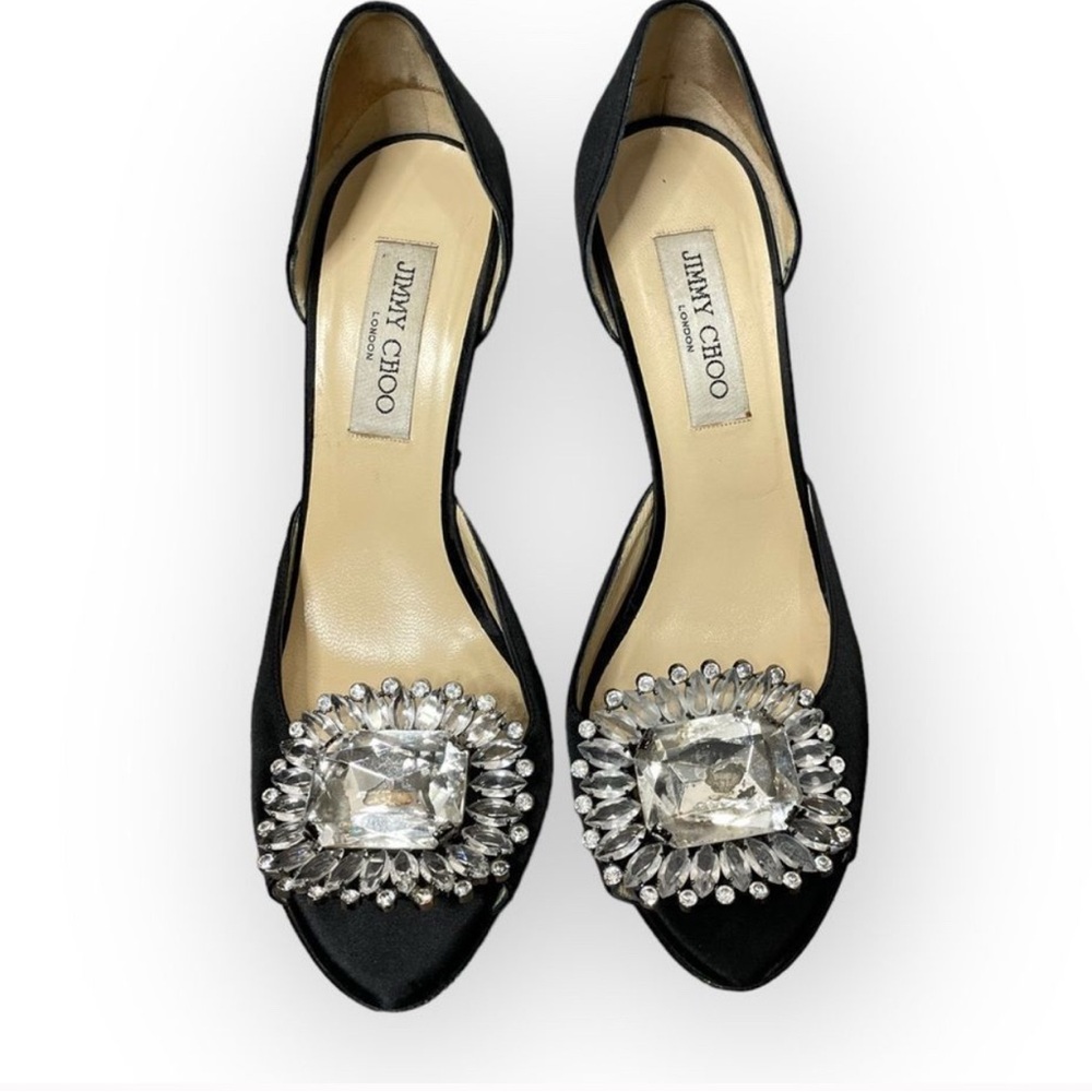 Jimmy Choo Black Satin Embellished Women's Shoes size 8.5
